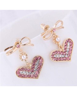 Rhinestone Cute Heart with Bowknot Fashion Women Statement Costume Earrings