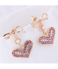 Rhinestone Cute Heart with Bowknot Fashion Women Statement Costume Earrings