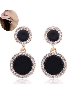 Rhinestone Rimmed Oil-spot Glazed Graceful Women Costume Earrings - Round