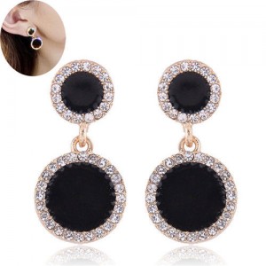 Rhinestone Rimmed Oil-spot Glazed Graceful Women Costume Earrings - Square