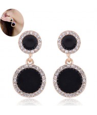 Rhinestone Rimmed Oil-spot Glazed Graceful Women Costume Earrings - Square