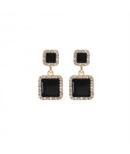 Rhinestone Rimmed Oil-spot Glazed Graceful Women Costume Earrings - Round