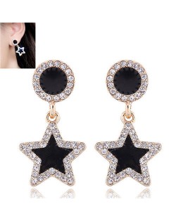 Rhinestone Rimmed Oil-spot Glazed Graceful Women Costume Earrings - Star
