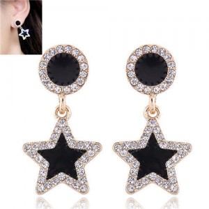 Rhinestone Rimmed Oil-spot Glazed Graceful Women Costume Earrings - Star