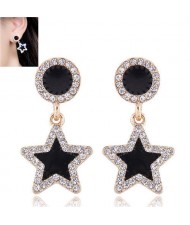 Rhinestone Rimmed Oil-spot Glazed Graceful Women Costume Earrings - Star