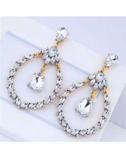 Resin Gem Waterdrop Design Bold Fashion Women Costume Earrings - White