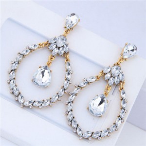 Resin Gem Waterdrop Design Bold Fashion Women Costume Earrings - White