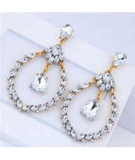 Resin Gem Waterdrop Design Bold Fashion Women Costume Earrings - White