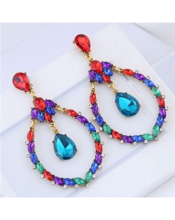 Resin Gem Waterdrop Design Bold Fashion Women Costume Earrings - Multicolor