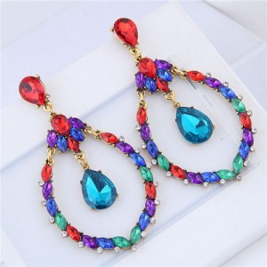 Resin Gem Waterdrop Design Bold Fashion Women Costume Earrings - Multicolor