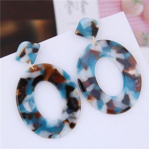 Leopard Prints Acrylic Hoop High Fashion Women Alloy Earrings - Blue