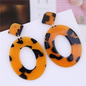 Leopard Prints Acrylic Hoop High Fashion Women Alloy Earrings - Yellow