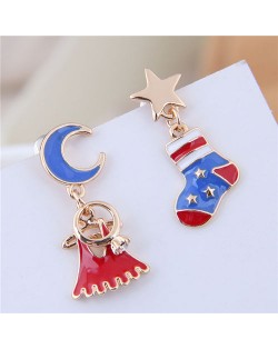 Sweet Christmas Elements American High Fashion Oil-spot Glazed Alloy Earrings