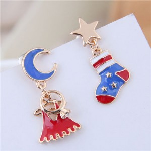 Sweet Christmas Elements American High Fashion Oil-spot Glazed Alloy Earrings
