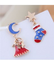 Sweet Christmas Elements American High Fashion Oil-spot Glazed Alloy Earrings