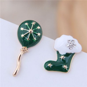Christmas Shoe and Ballon Asymmetric Design Oil-spot Glazed High Fashion Earrings - Green