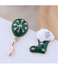 Christmas Shoe and Ballon Asymmetric Design Oil-spot Glazed High Fashion Earrings - Green