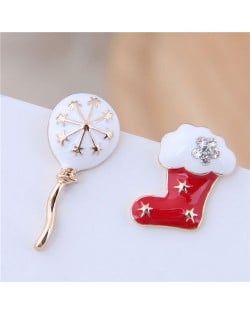 Christmas Shoe and Ballon Asymmetric Design Oil-spot Glazed High Fashion Earrings - White