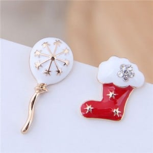 Christmas Shoe and Ballon Asymmetric Design Oil-spot Glazed High Fashion Earrings - White