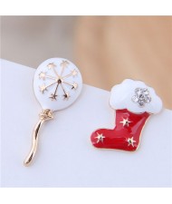 Christmas Shoe and Ballon Asymmetric Design Oil-spot Glazed High Fashion Earrings - White