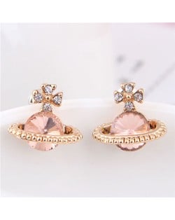Rhinestone Embellished Planet Shape Design High Fashion Women Earrings - Champagne