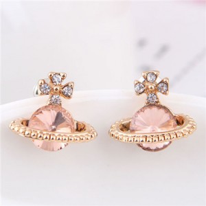 Rhinestone Embellished Planet Shape Design High Fashion Women Earrings - Champagne