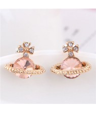 Rhinestone Embellished Planet Shape Design High Fashion Women Earrings - Champagne