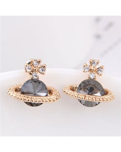 Rhinestone Embellished Planet Shape Design High Fashion Women Earrings - Gray