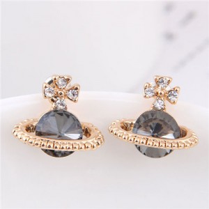 Rhinestone Embellished Planet Shape Design High Fashion Women Earrings - Gray