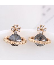 Rhinestone Embellished Planet Shape Design High Fashion Women Earrings - Gray