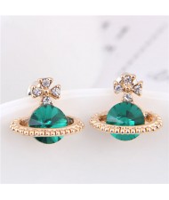 Rhinestone Embellished Planet Shape Design High Fashion Women Earrings - Green