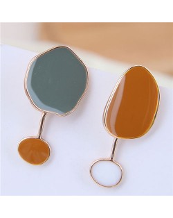 Oil-spot Glazed Irregular Shape Asymmetric Design Contrast Colors High Fashion Earrings - Brown