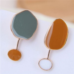 Oil-spot Glazed Irregular Shape Asymmetric Design Contrast Colors High Fashion Earrings - Brown