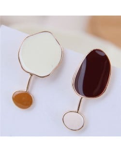 Oil-spot Glazed Irregular Shape Asymmetric Design Contrast Colors High Fashion Earrings - Dark Red