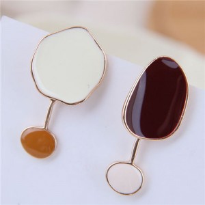 Oil-spot Glazed Irregular Shape Asymmetric Design Contrast Colors High Fashion Earrings - Dark Red