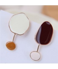 Oil-spot Glazed Irregular Shape Asymmetric Design Contrast Colors High Fashion Earrings - Dark Red
