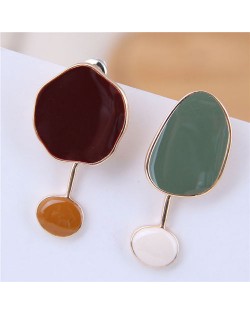 Oil-spot Glazed Irregular Shape Asymmetric Design Contrast Colors High Fashion Earrings - Green