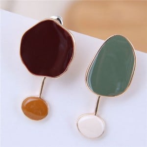 Oil-spot Glazed Irregular Shape Asymmetric Design Contrast Colors High Fashion Earrings - Green