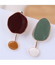 Oil-spot Glazed Irregular Shape Asymmetric Design Contrast Colors High Fashion Earrings - Green