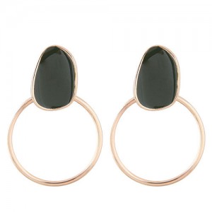 Oil-spot Glazed Decorated Hoop Fashion Women Costume Earrings - Dark Green