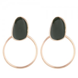 Oil-spot Glazed Decorated Hoop Fashion Women Costume Earrings - Dark Green