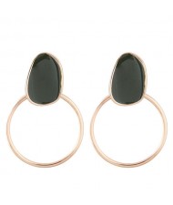 Oil-spot Glazed Decorated Hoop Fashion Women Costume Earrings - Dark Green