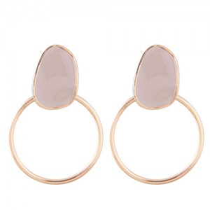 Oil-spot Glazed Decorated Hoop Fashion Women Costume Earrings - White