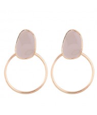 Oil-spot Glazed Decorated Hoop Fashion Women Costume Earrings - White