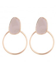 Oil-spot Glazed Decorated Hoop Fashion Women Costume Earrings - White