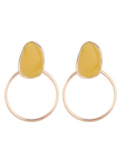 Oil-spot Glazed Decorated Hoop Fashion Women Costume Earrings - Yellow