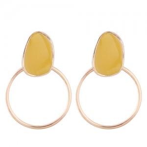 Oil-spot Glazed Decorated Hoop Fashion Women Costume Earrings - Yellow