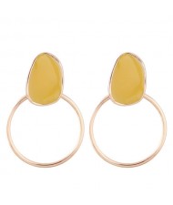 Oil-spot Glazed Decorated Hoop Fashion Women Costume Earrings - Yellow