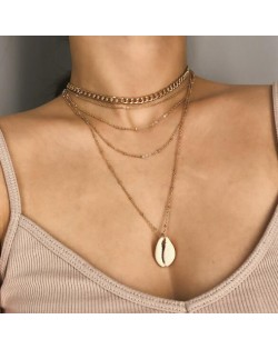 Tribe Style Seashell Multi-layer Golden Chain Fashion Women Costume Necklace
