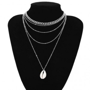 Tribe Style Seashell Multi-layer Chain Fashion Women Costume Necklace - Silver